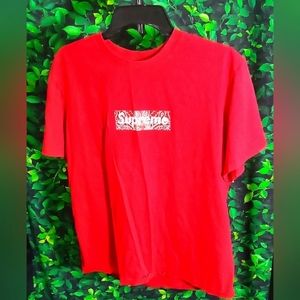 Men's Supreme Large Tee Streetwear T Shirt Authentic Red Bandana Box Logo